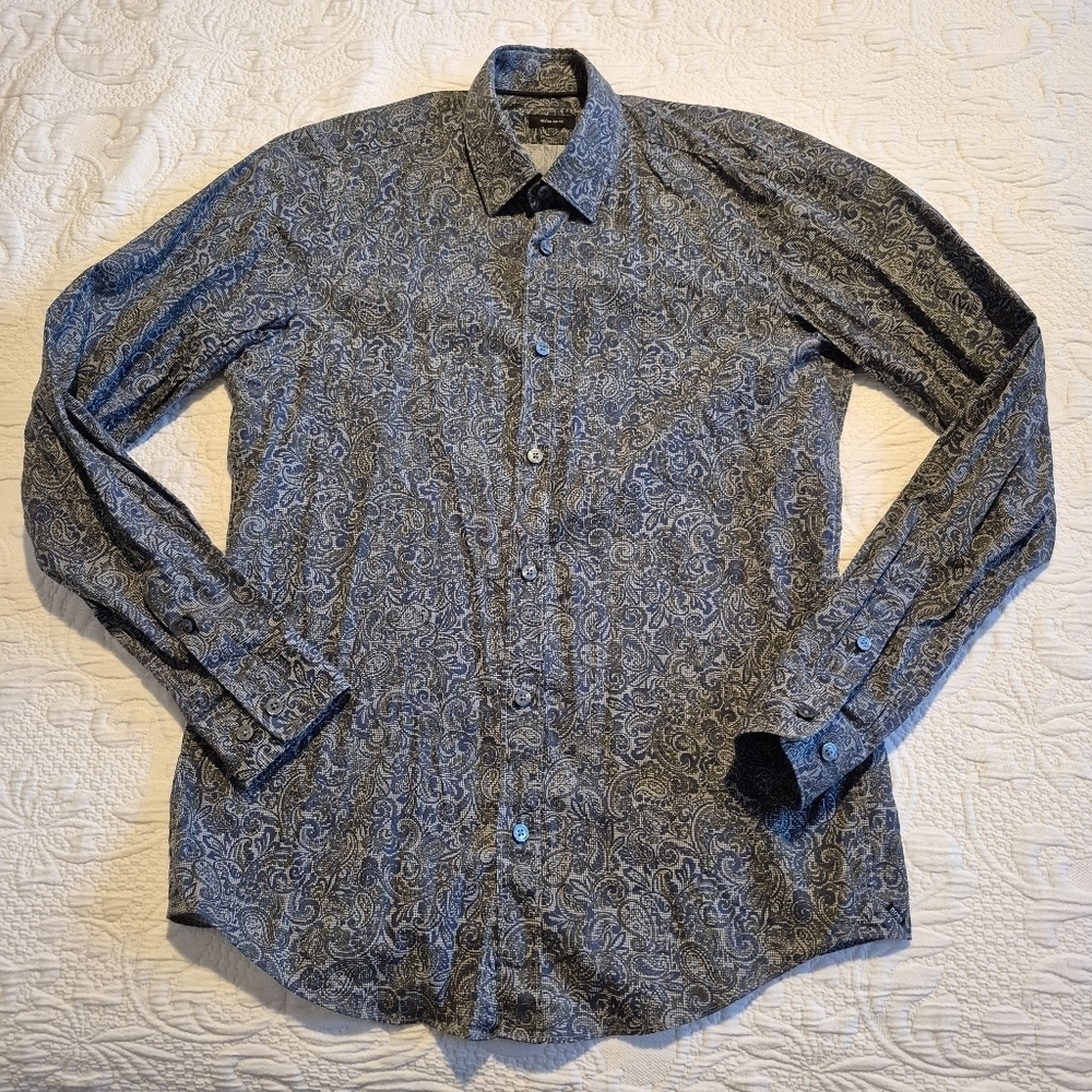 Hugo Boss men's Small Lukas regular fit paisley blue olive VGUC